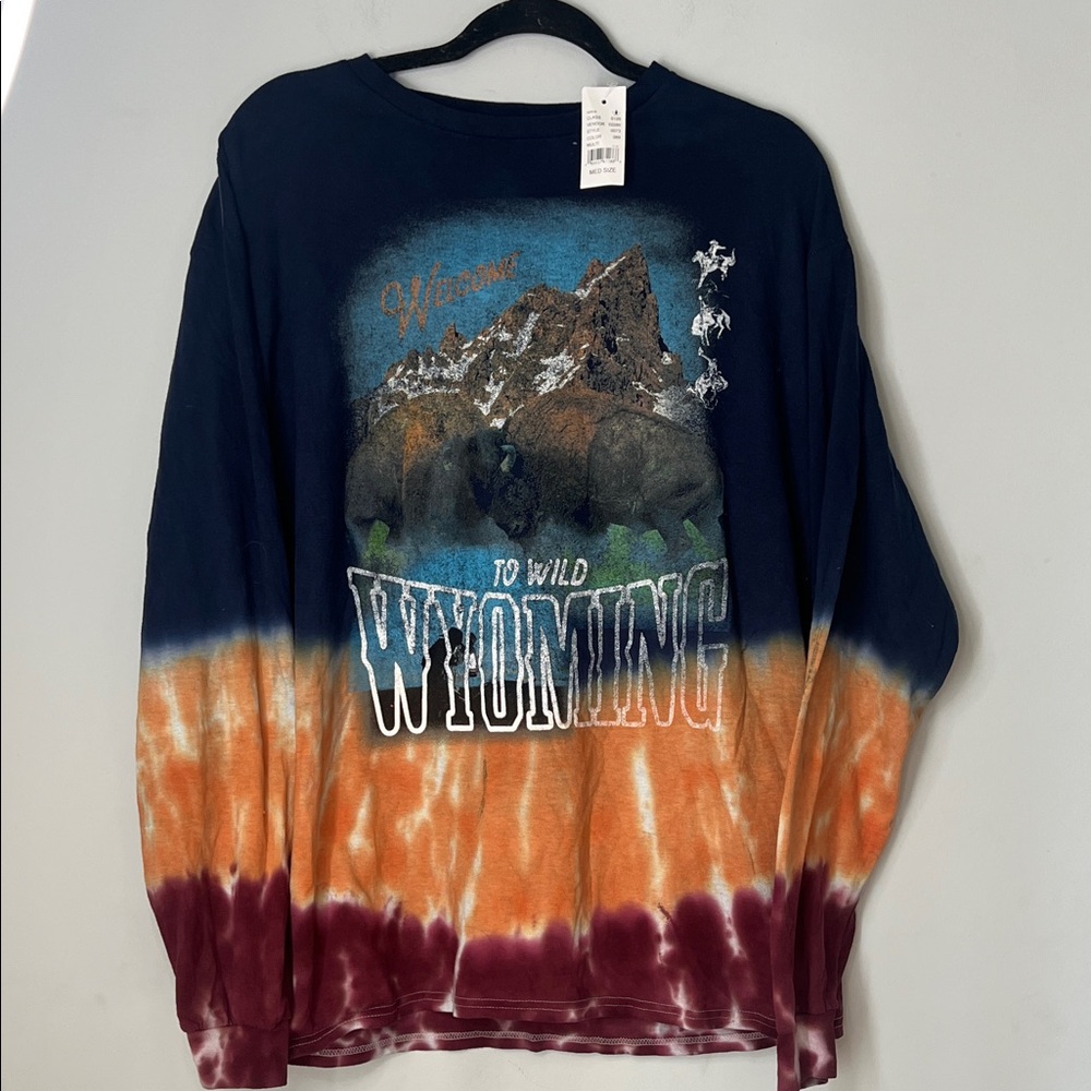 NWT PacSun Men's Wild‎ Wyoming Tie-Dye Long Sleeve Shirt Navy Red Yellow Medium